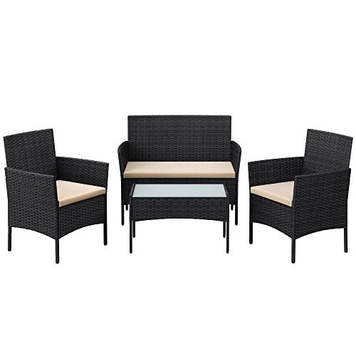Set di mobili da giardino per esterni superficie in PE intrecciato tavolo e sedie per patio giardino balcone nero e tortora 12_0001694
