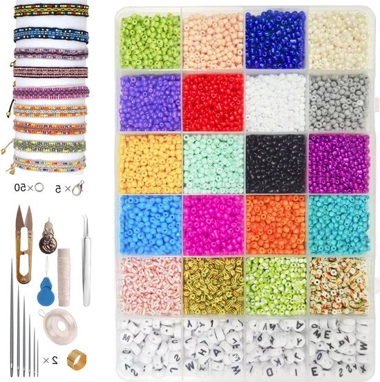10.000 pezzi di perle in vetro da 3 mm per collane - 21 colori - set di perle per collane da assemblaggio - perle da lettere - set di perle per collane.