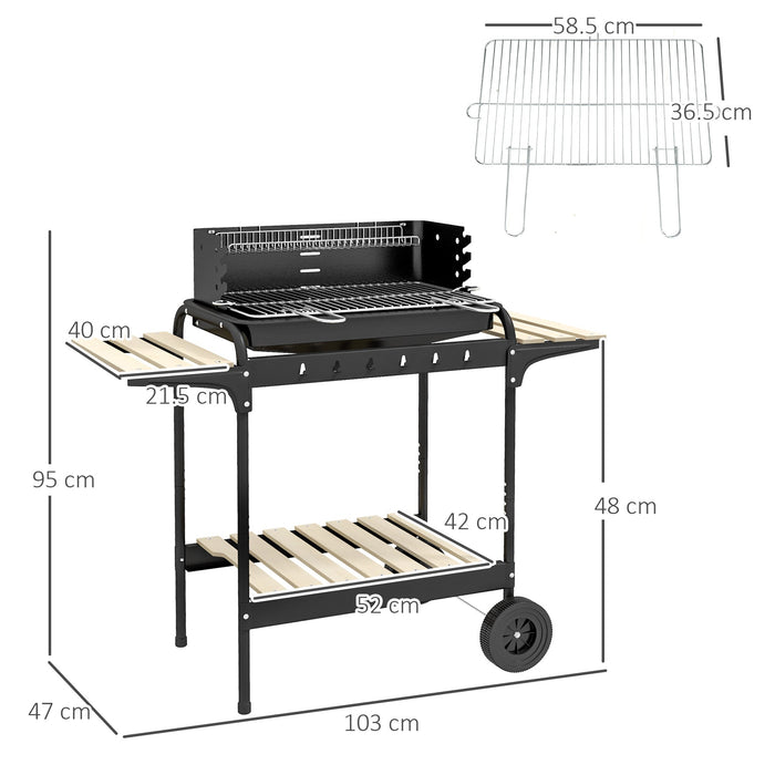 Barbecue a Carbonella 3 Ripiani e Vassoio 113x53.5x82.5 cm in Metallo Legno Nera