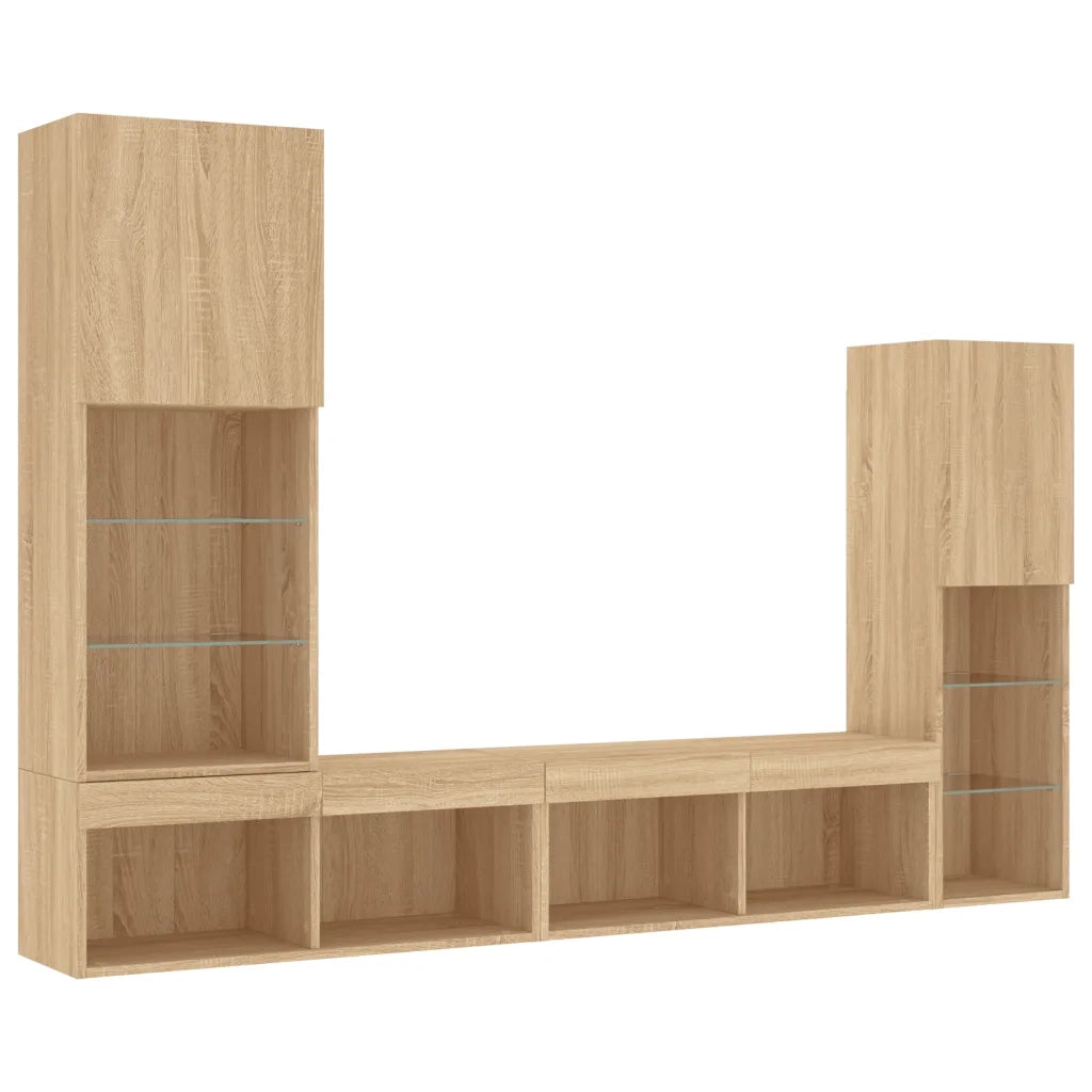 Mobili TV a Muro con LED 4pz Rovere Sonoma Legno Multistrato 3216656