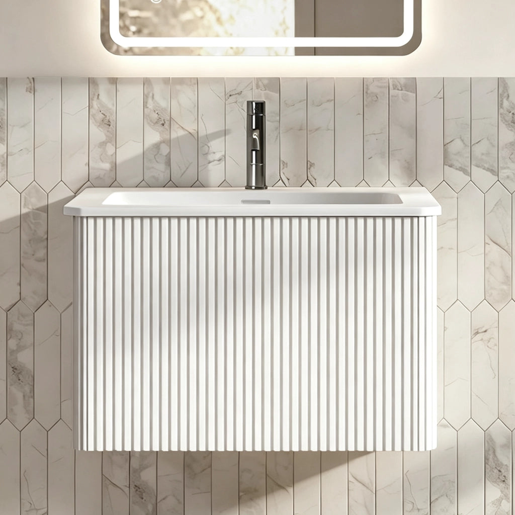 Mobile sottolavabo sospeso con lavabo con cassetto push to open in MDF bianco