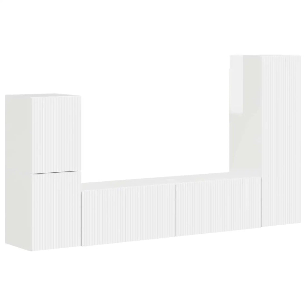 Set mobile TV 4 pcs Bianco Lucido Legno multistrato