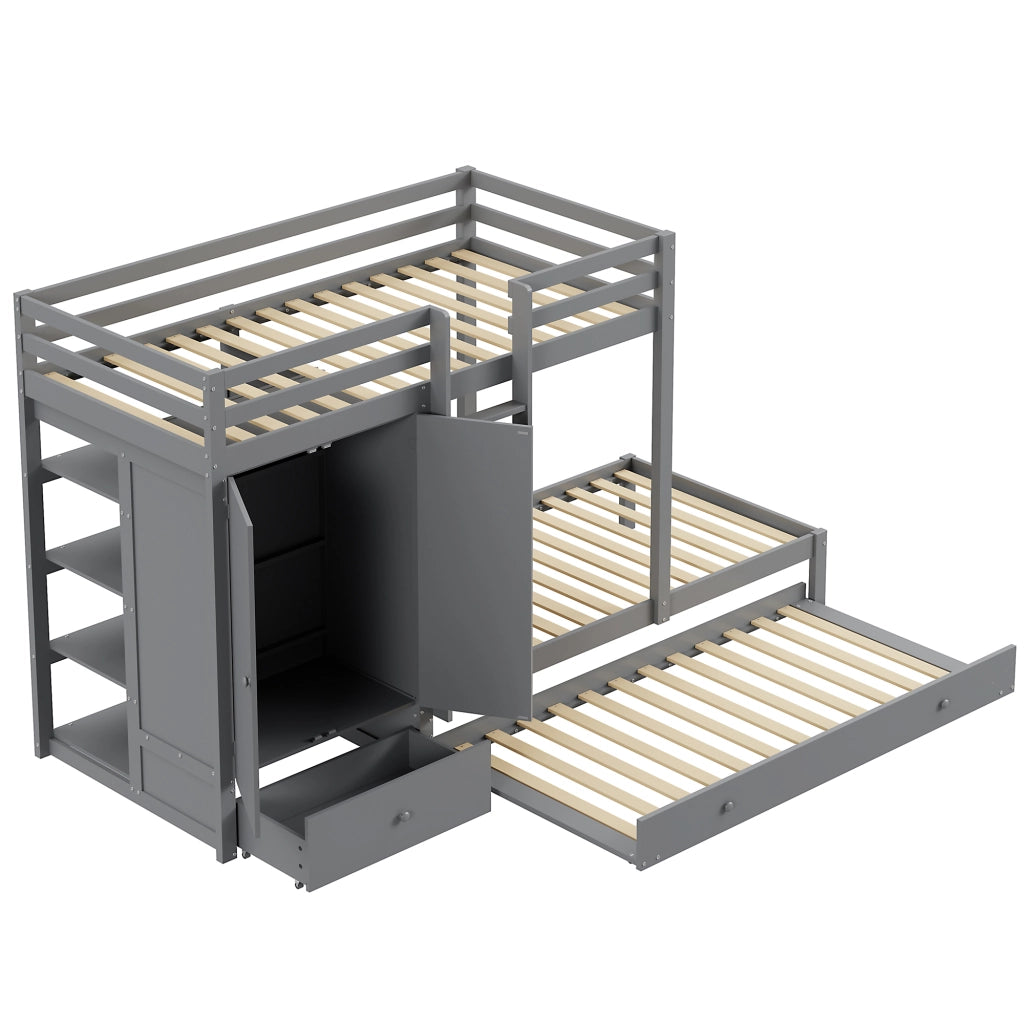 LETTO A CASTELLO con letto estraibile 90x200 cm Legno Grigio