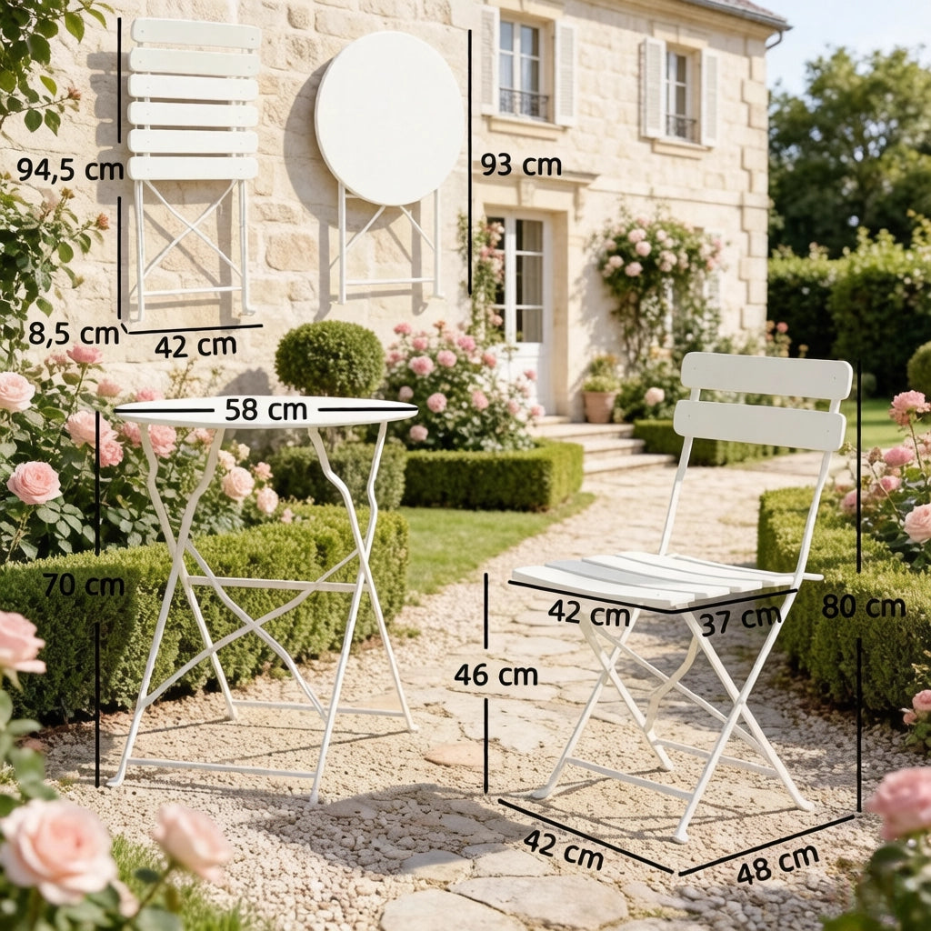 SET TAVOLO E SEDIE DA GIARDINO PIEGHEVOLE Ø 58 cm CREAM METALLO Set da 3 pezzi