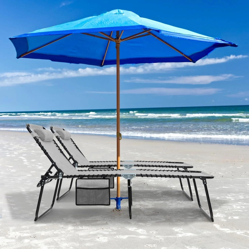 Lettino Prendisole da Giardino Pieghevole, Struttura in Acciaio, Sdraio Mare Regolabile in 4 Livelli con Poggiatesta, Tasca Laterale, Lettino da Spiaggia, Piscina, Portato 150 kg (1, Grigio)