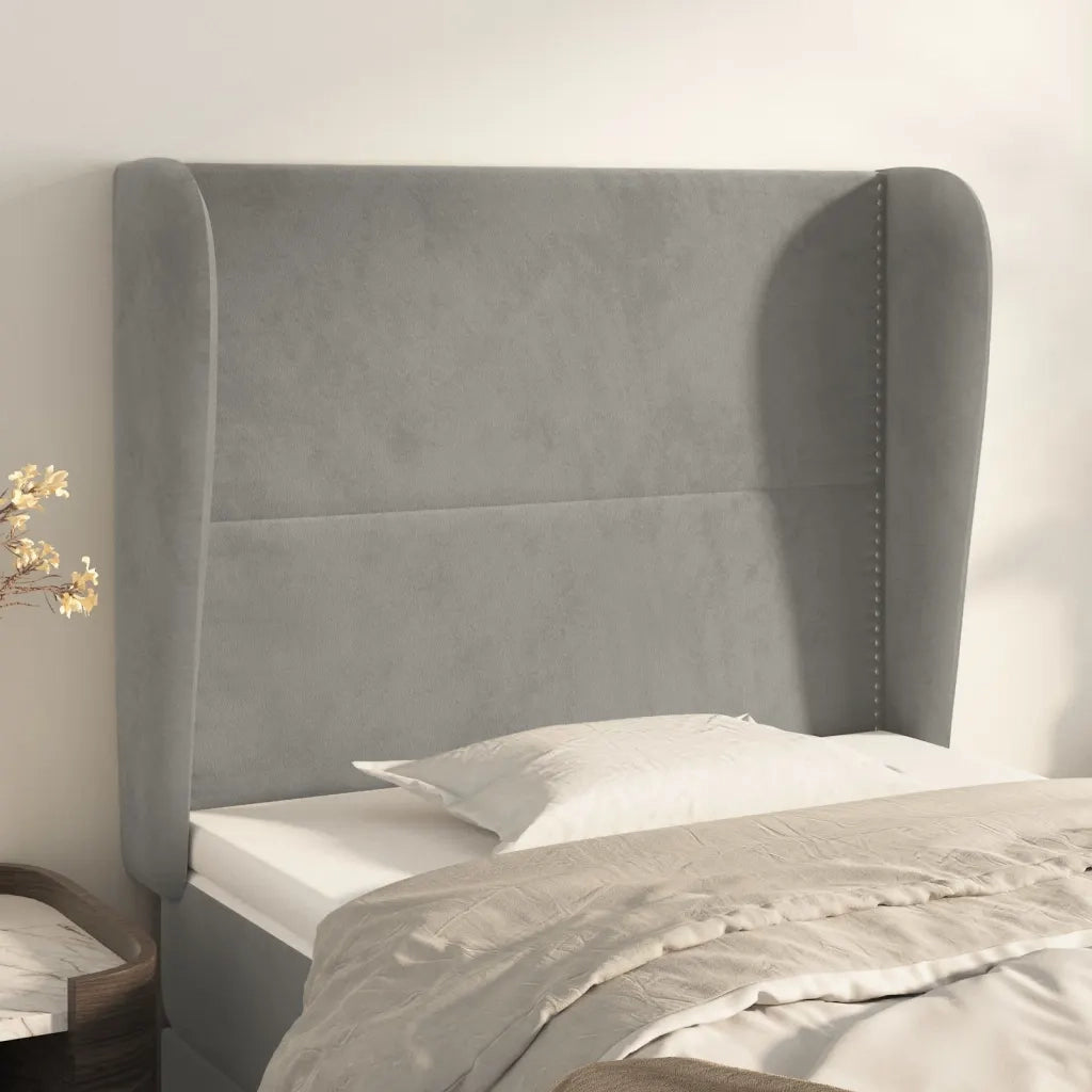 Testiera ad Orecchio-Testata con Orecchie Grigio Chiaro 103x23x118/128 cm in Velluto 216324