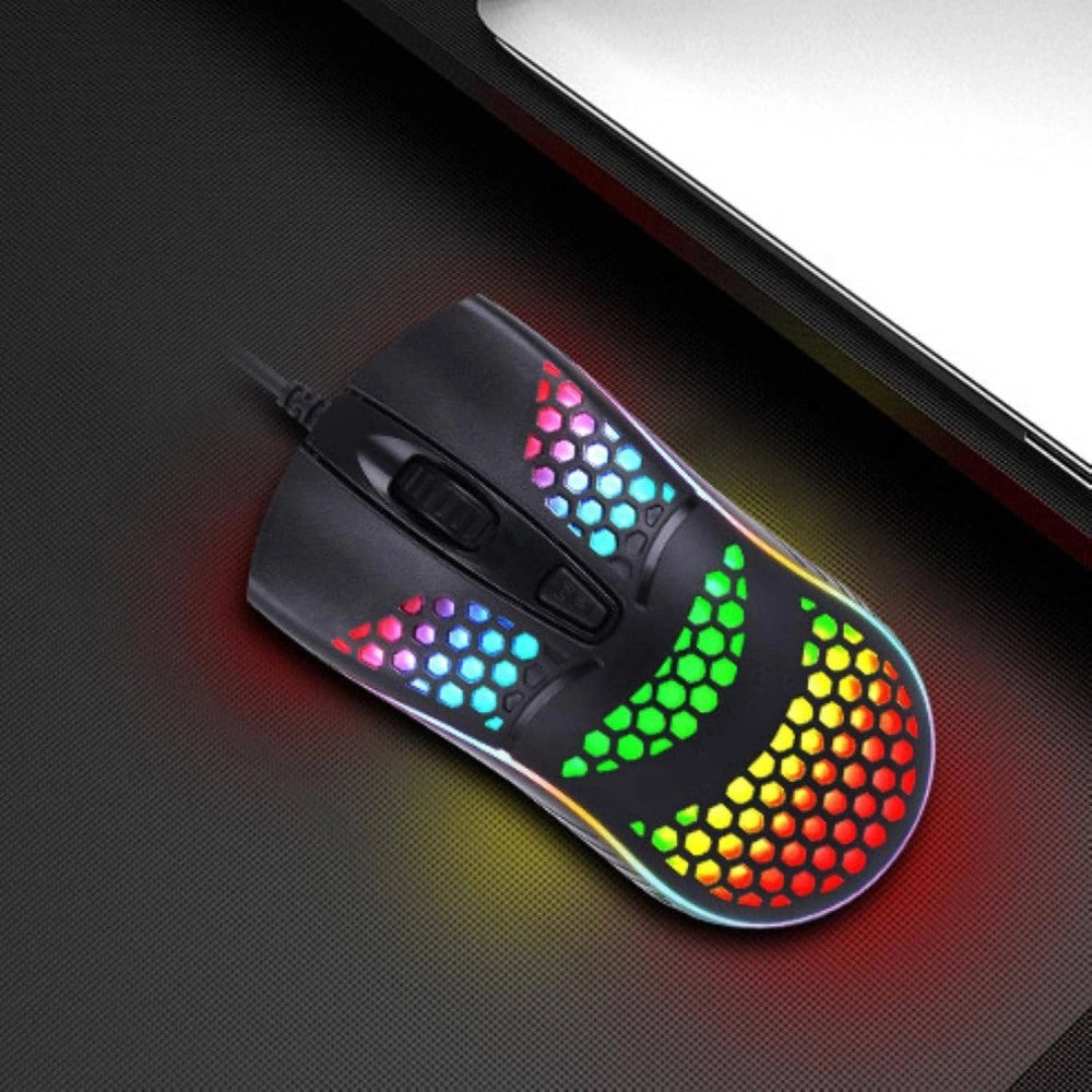 Trade Shop - Mouse Gaming Con Filo Leggero Luci A Led Multicolor Effetto Traforato Per Pc -