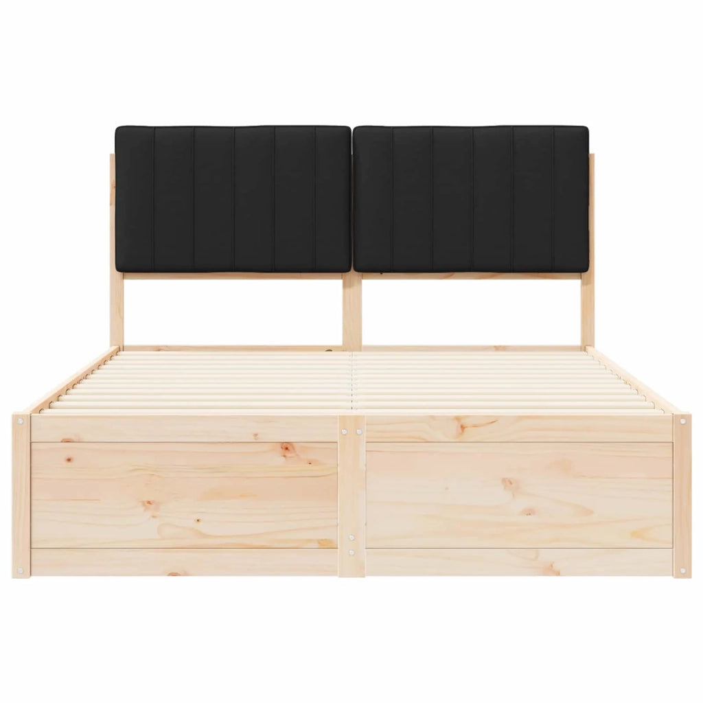 Letto con Testiera Rivestita Nero 135 x 190 cm Pino massello 3398241