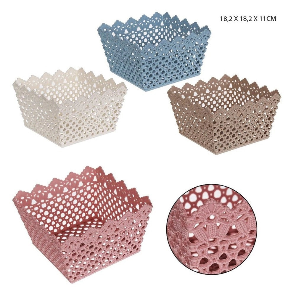 Trade Shop - Cestino Portatutto Oggetti Cesto Multiuso Plastica Quadrato 18.2x18.2x11cm 79474 -