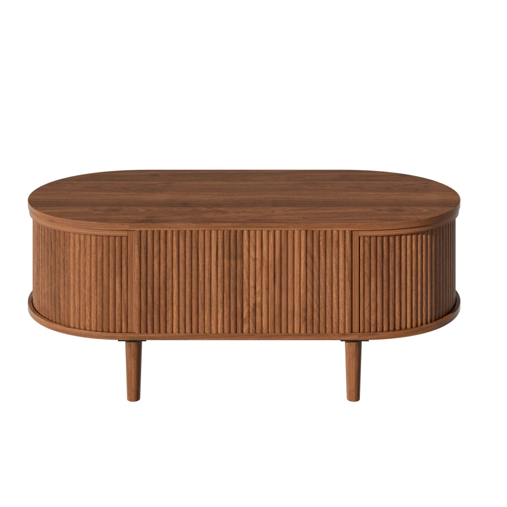 Tavolino da caffè ovale regolabile in altezza 100x48x54;5 cm in MDF; noce