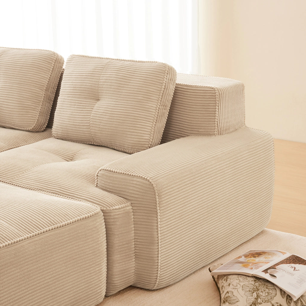 Divano Modulare Angolare con Ottoman ¨C MINIMAL ¨C Velluto a Coste Beige, 2 Posti