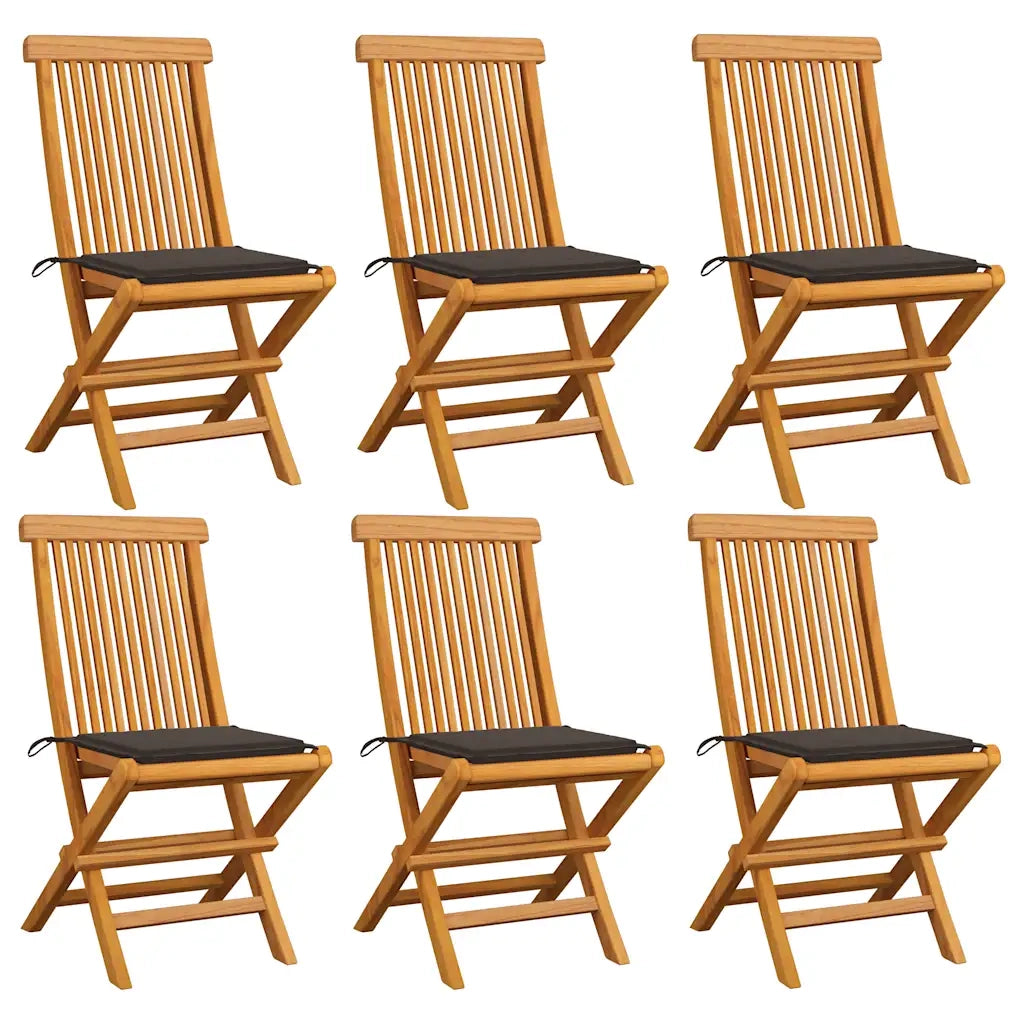 Sedie da Giardino Cuscini Grigio Talpa 6 pz in Massello di Teak cod mxl 7235