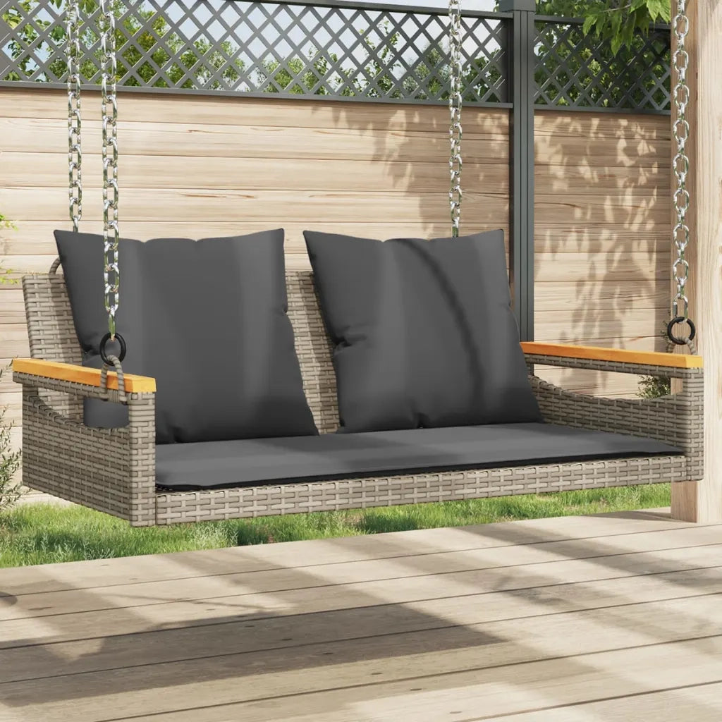Panca da Giardino | Panchina Dondolo con Cuscini Grigia 109x62x40 cm in Polyrattan