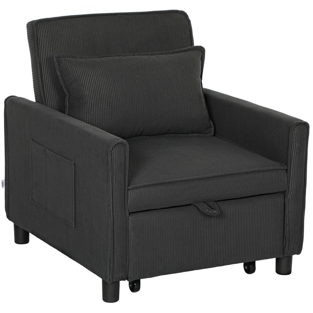 Poltrona Letto Reclinabile 74x84x81 cm in Tessuto Effetto Velluto Grigio Scuro