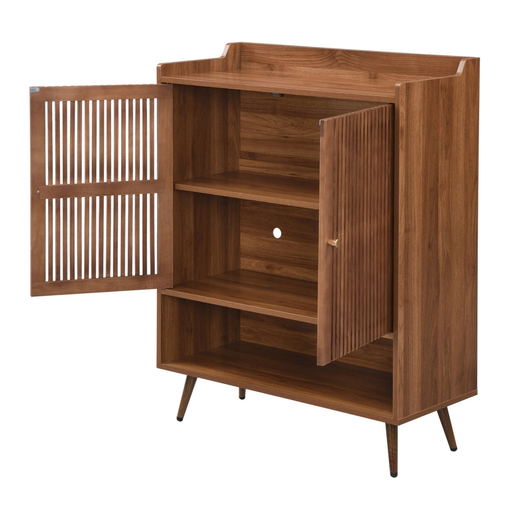 Scarpiera 80x35x105 cm noce in MDF e pino, vano aperto e ante ventilate