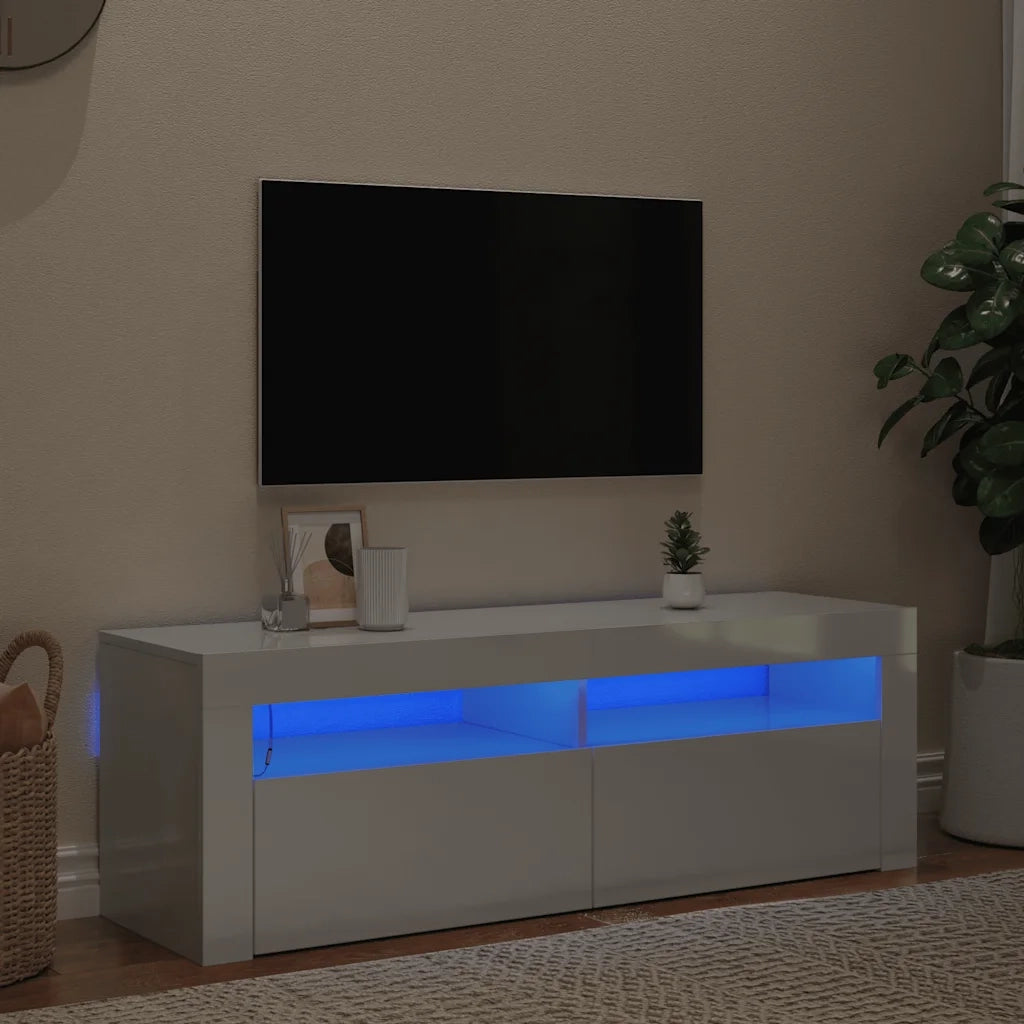 Mobile Porta TV con Luci LED Bianco Lucido 120x35x40 cm 804316