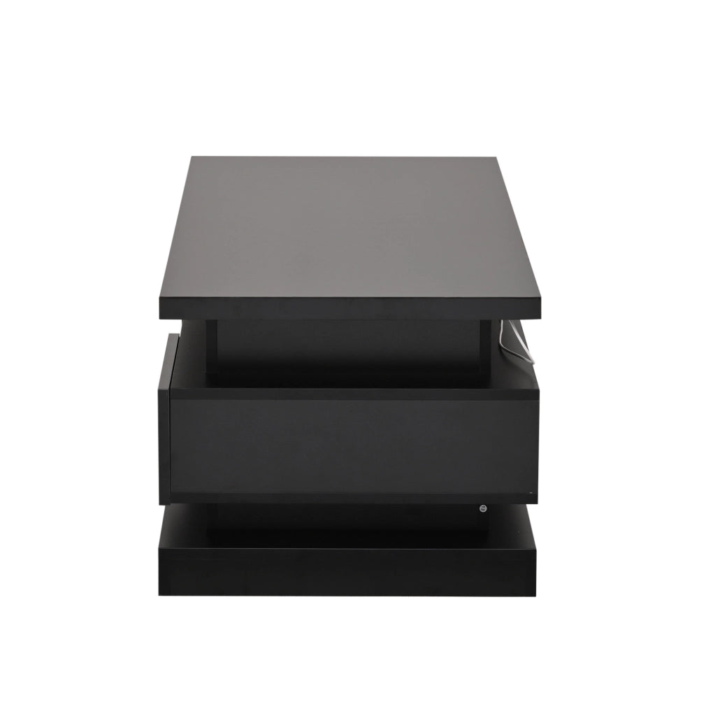 Tavolino da Caffè Elevabile Nero con LED, 2 Cassetti e USB 100x50 cm