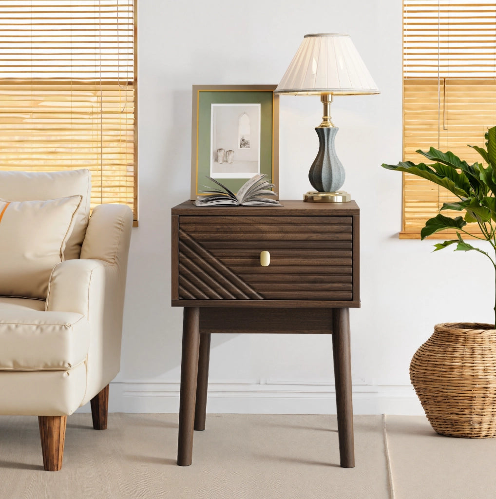 Comodino moderno con 2 cassetti 40x40x55 cm in MDF e truciolare color noce