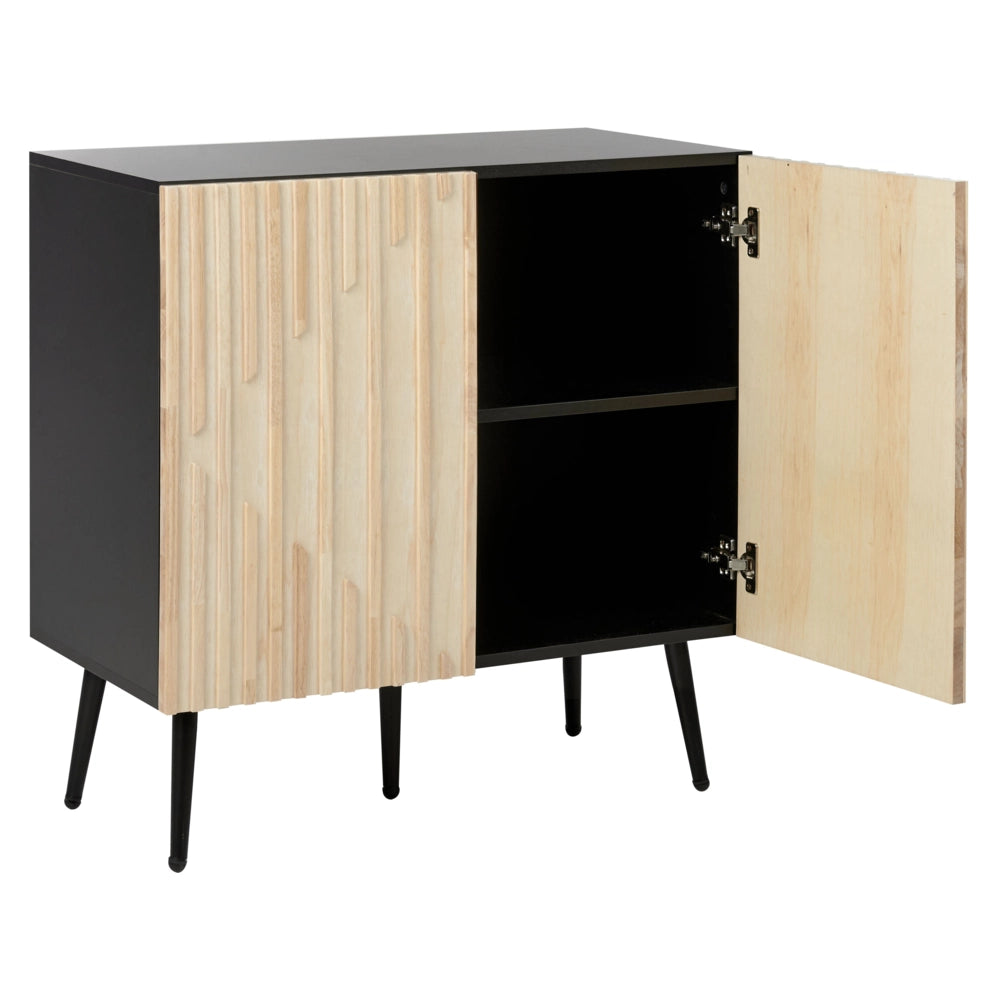 Credenza con struttura in MDF Anta in legno massiccio Porta in legno chiaro Contenitore in ferro Gambe moderne