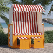 Strandkorb Tettoia Polyrattan e Legno Massello Rosso e Bianco