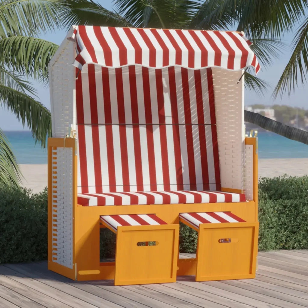 Strandkorb Tettoia Polyrattan e Legno Massello Rosso e Bianco