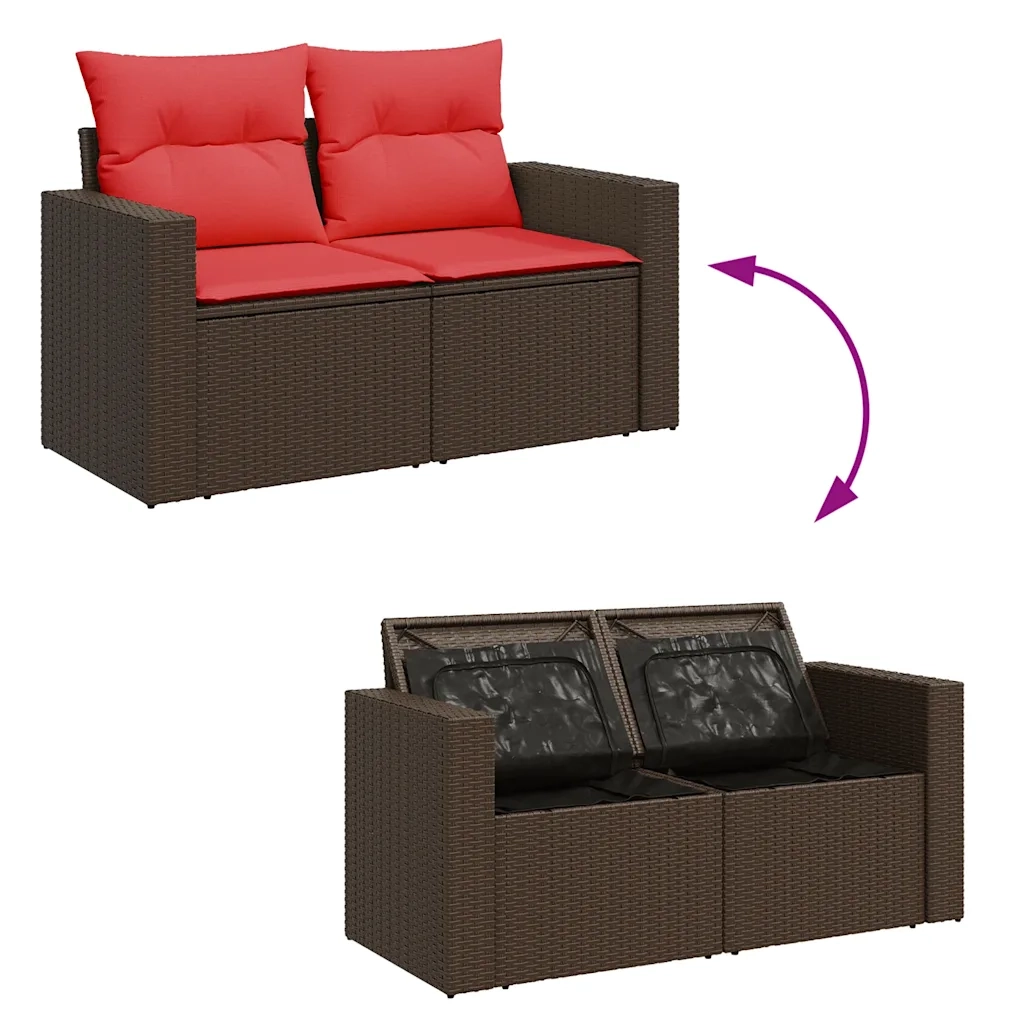 vidaXL Divano da giardino con cuscini a 2 posti marrone in polyrattan