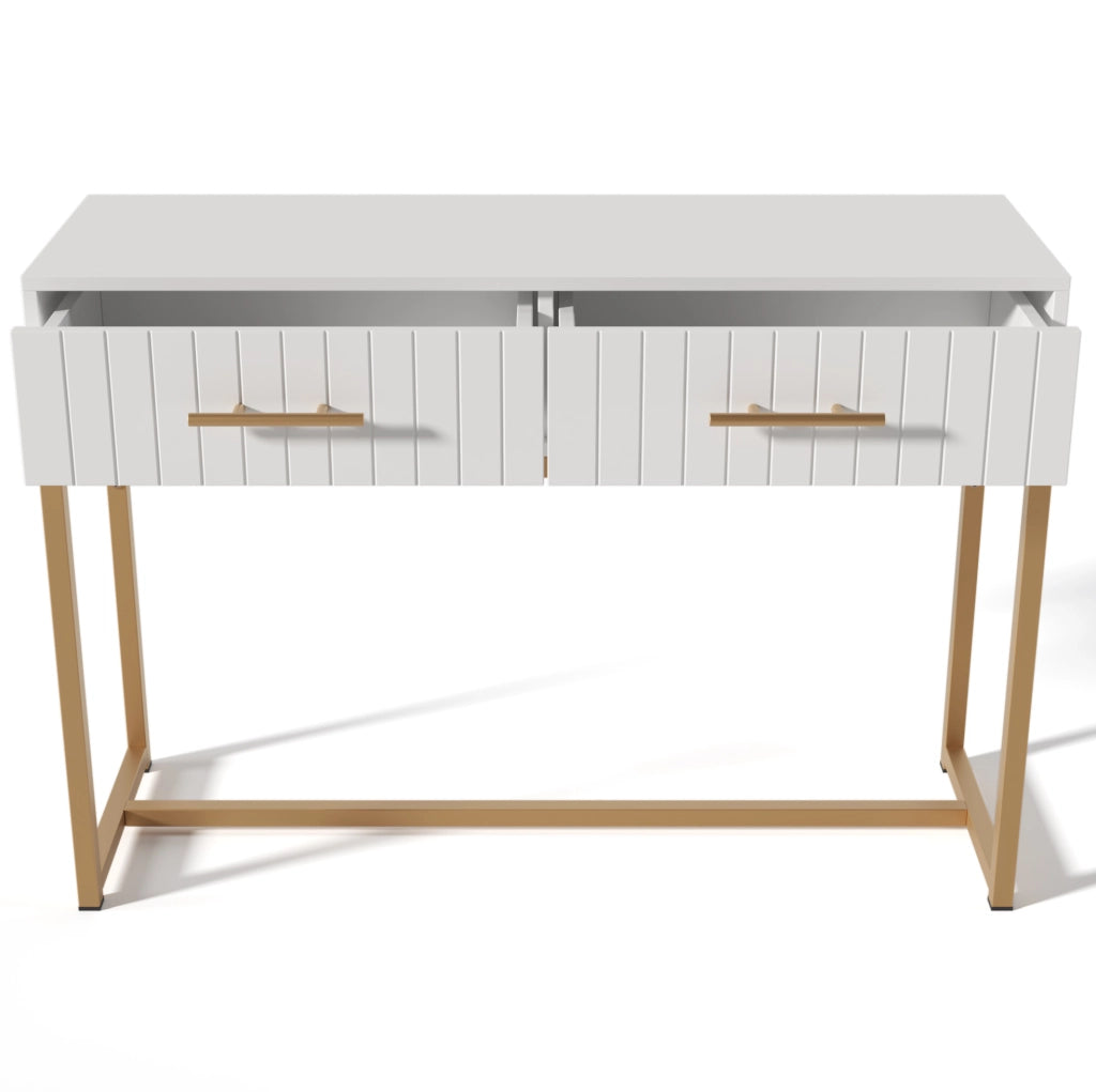 Toeletta 100x45x75 cm con 2 cassetti; base in metallo; bianco