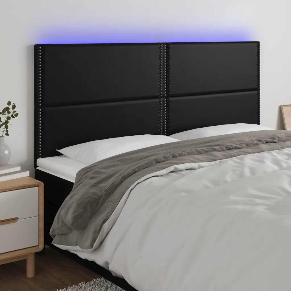 Testiera | Testata a LED Nera 180x5x118/128 cm in Similpelle