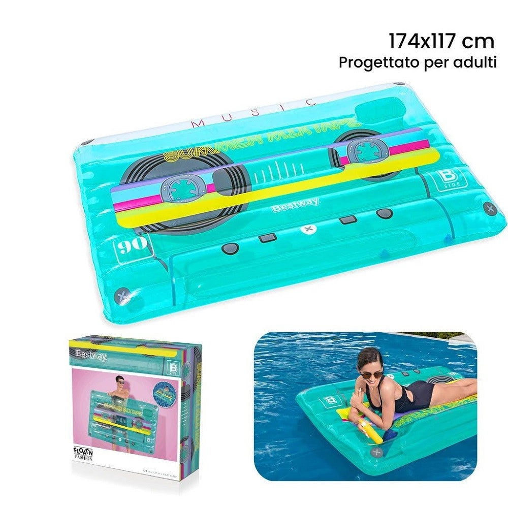 Trade Shop - Materassino Gonfiabile Retro Beats Fashion Cassetta 174x117cm Portaoggetti 43649 -