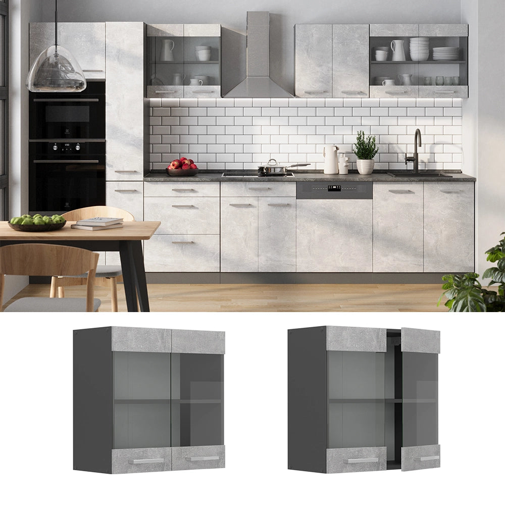 Vicco Mobile da cucina in vetro Calcestruzzo 60 cm