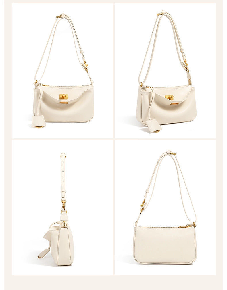 Borsa a tracolla da donna in vera pelle, stile vintage, bianca.