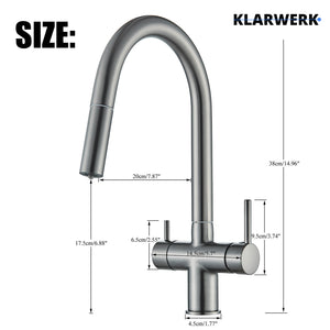 Jana | Raccordo estensibile premium a 3 vie grigio titanio opaco | Rubinetto osmosi da cucina in acciaio inox |. Filtro 3 connessioni ad arco alto