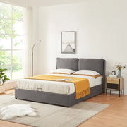 Struttura Letto Francese Lunner 140 x 200 cm con Contenitore e Testiera Imbottita - Grigio Scuro [en.casa]