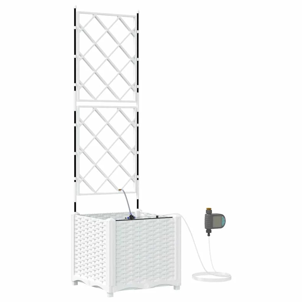 Fioriera da giardino con moderno sistema di irrigazione 40 x 40 x 142 cm acciaio bianco 02_0058612