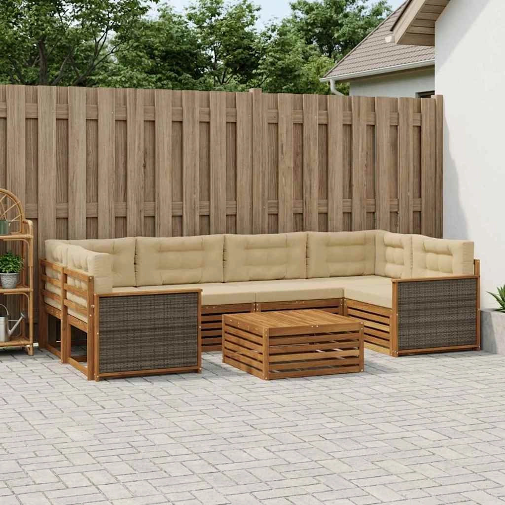 Set di divani da esterno 7 pz Naturale e Beige 3383081