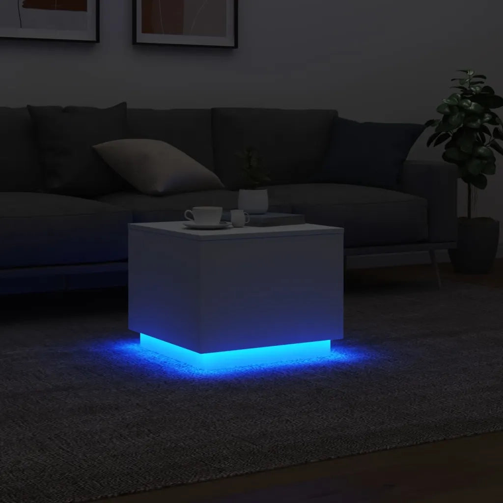 Tavolino da Salotto con Luci LED Bianco 50x50x40 cm 839868