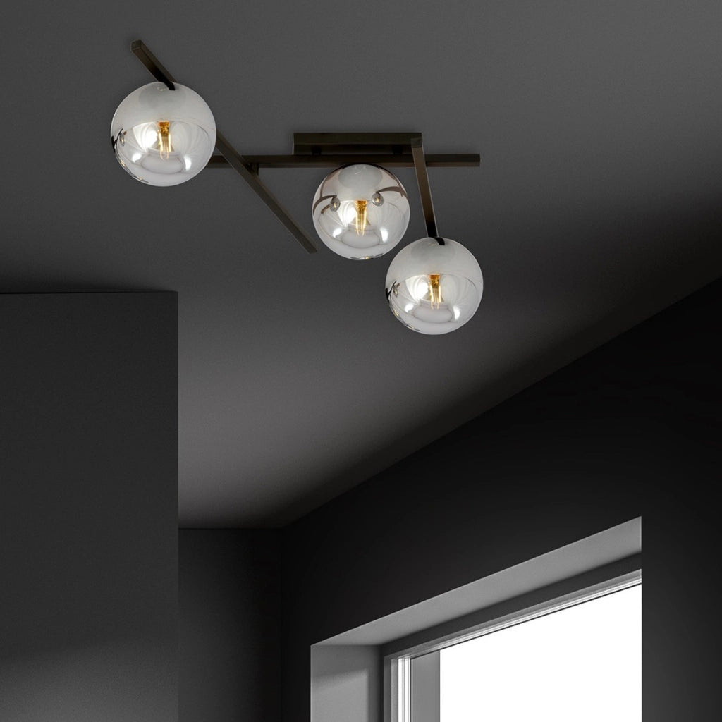 Lampada a sospensione Smart in acciaio nero con diffusori in vetro grafite