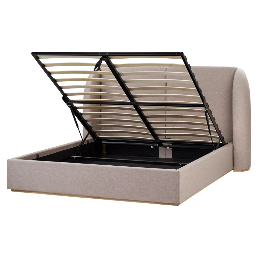 Letto matrimoniale con contenitore rivestito in tessuto tortora con ampia testata 160 x 200 cm camera da letto elegante