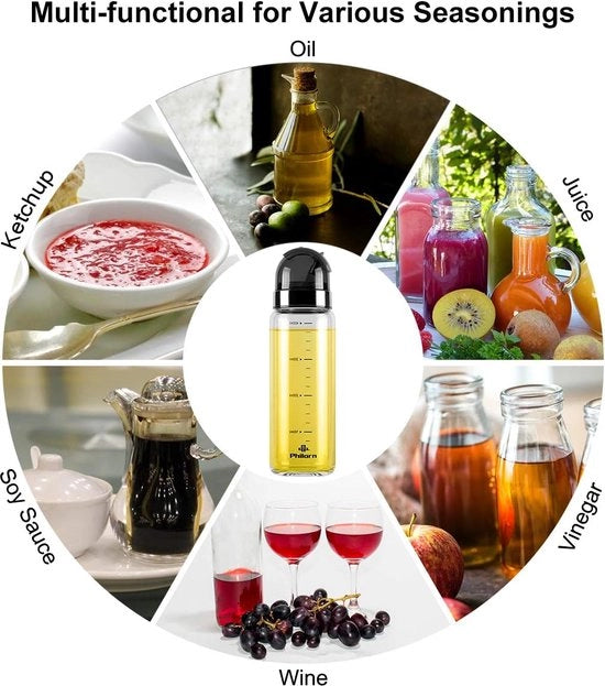 Dispensatore di olio d'oliva 400 ml grande flacone di aceto con piatto e spazzola in silicone Nessun fuoriuscito di liquido da cucina set di misurazione per olio da cucina BBQ flacone di aromatizzante