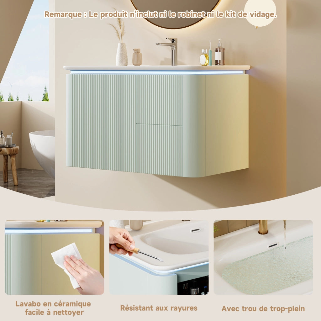 Mobile sottolavabo sospeso con 4 cassetti; luce LED con sensore; struttura verticale; per bagno; 80.5 × 47.5 × 51 cm