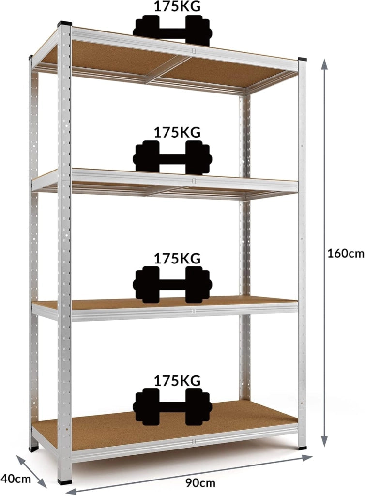 Deuba  Scaffale in Metallo 2pz 160x90x40cm 700kg Scaffalatura Officina Magazzino 5 Ripiani MDF