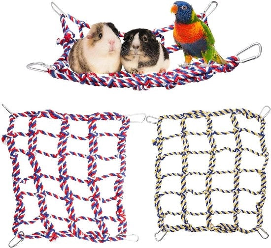 Rete a Corda Colorata per Uccelli e Piccoli Animali 14 x 10 Pollici Ponte di Corda per Gatti da Criceto e Uccelli - 2 pezzi