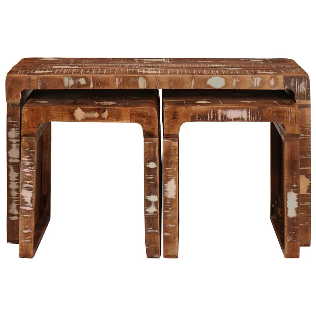 vidaXL Tavoli da annidamento 3 pcs legno massello di riciclo