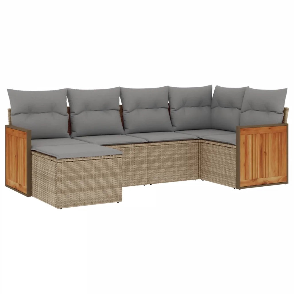 Set Divano da Giardino 6 pz con Cuscini Beige in Polyrattan 3260260