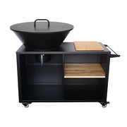 Braciere barbecue ø80cm, carrello con spazi di stoccaggio e coperchio,