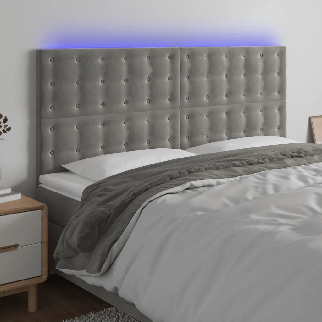 Testiera | Testata a LED Grigio Chiaro 180x5x118/128 cm in Velluto