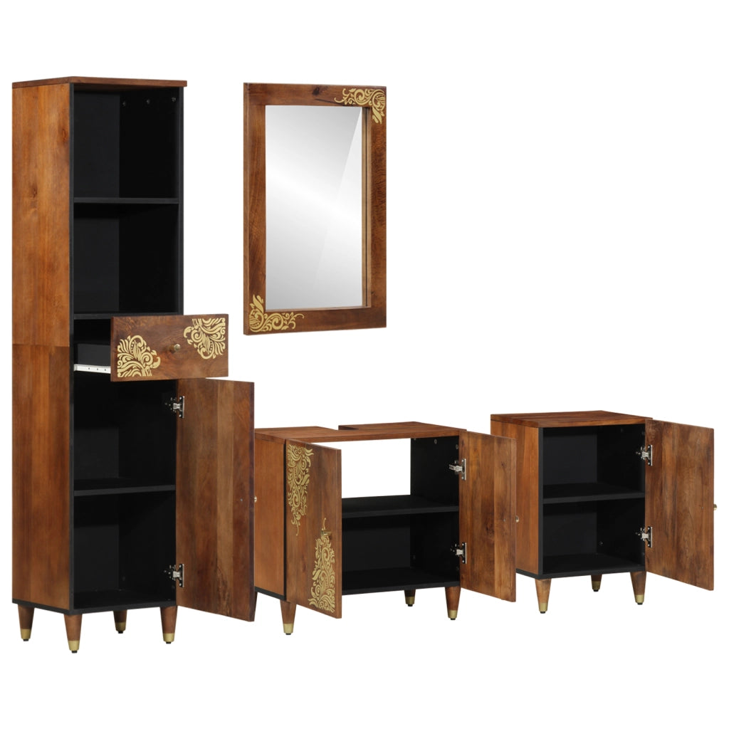 Set di Mobili per Bagno  in Legno Massello di Mango (4 Pezzi)