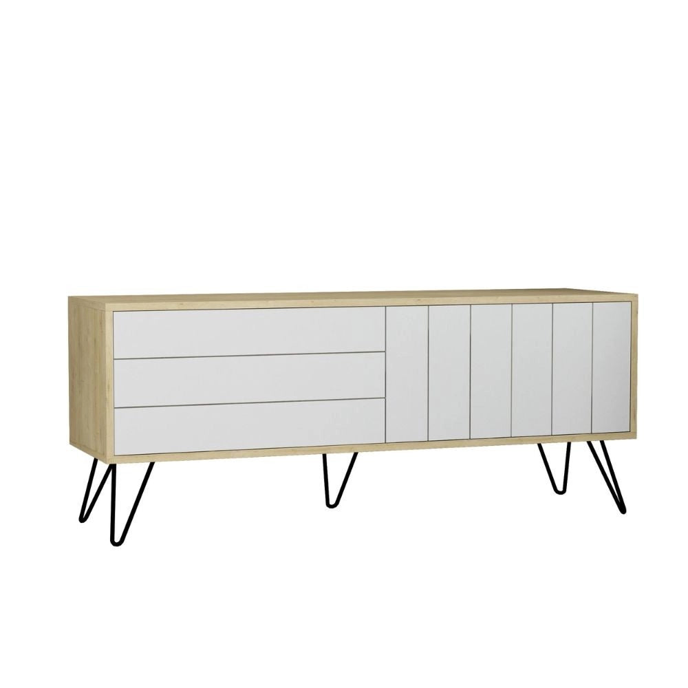 Porta tv Picadilly struttura rovere con 2 ante a ribalta bianche 139.6x35.6x57.5H