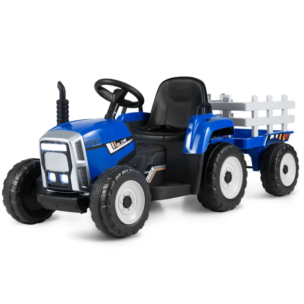 Trattore elettrico con rimorchio 135 x 51 x 53 cm 3 velocità musica e Bluetooth stile moderno PP blu 20_0017150