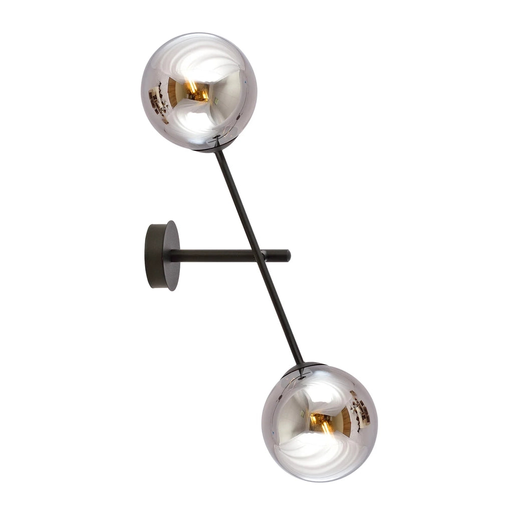 Applique 2 Luci Yama In Acciao Nero Con Bracci Regolabili E Vetro Fumè